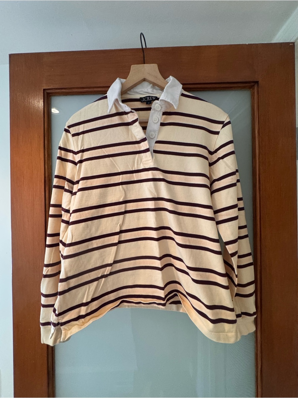 J. Crew Cream and Navy Striped Long-Sleeve Rugby Polo